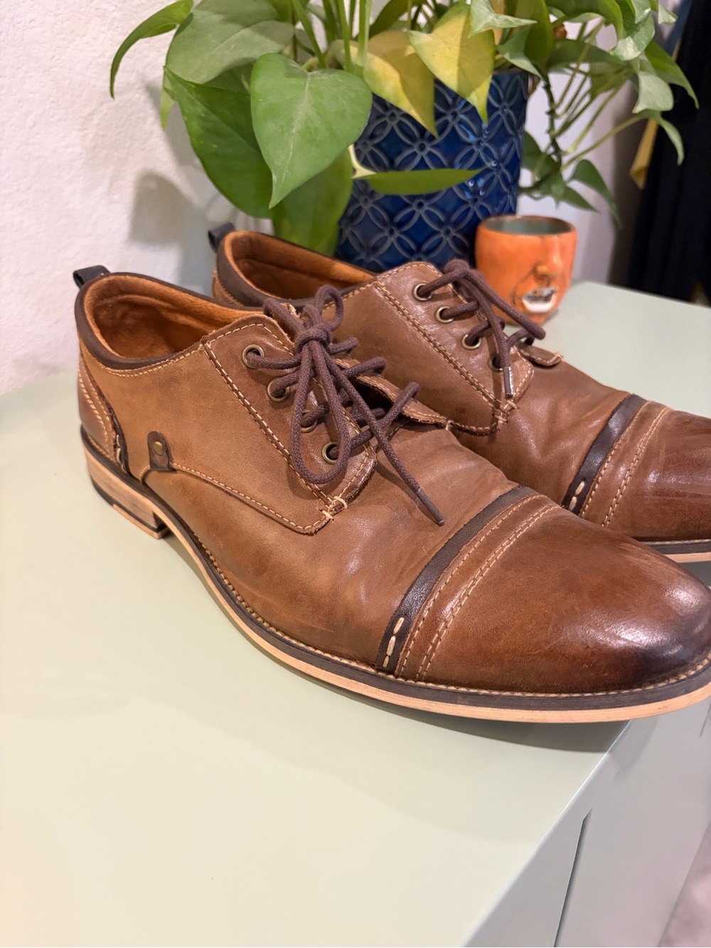 Steve Madden Mens Jamyson Oxford Dress Shoes 9.5 Cap Toe Tan/Brown Leather 🔥